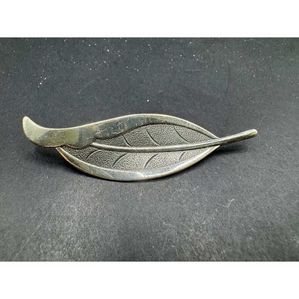 Vintage BEAU Signed 925 Sterling Silver Leaf Brooch Pin 2.56"